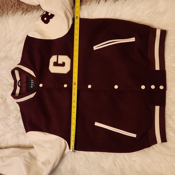 GUESS LEATHER MAROON WHITE VARSITY JACKET SIZE LARGE - Picture 9 of 10